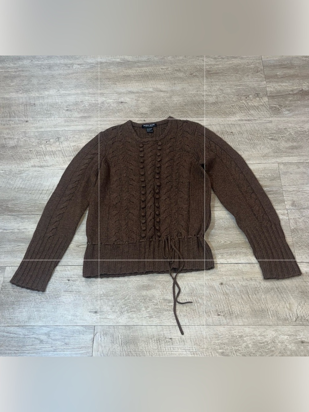 Mariele Waithe Women’s 100% Cashmere Bobble Front Tie Crewneck Sweater Size L
